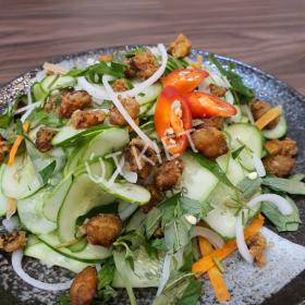GỎI DƯA LEO THỊT CUA CHIÊN GIÒN - Crab meat & Cucumber Salad with Vinaigrette